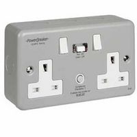 Show details for  Metal Clad 13A RCD Switch Socket, 2 Gang, Grey, White Insert, Type A, 10mA