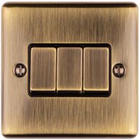 Show details for  10A 2 Way Switch, 3 Gang, Antique Brass, Black Trim, Enhance Range
