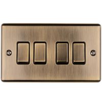 Show details for  10A 2 Way Switch, 4 Gang, Antique Brass, Black Trim, Enhance Range