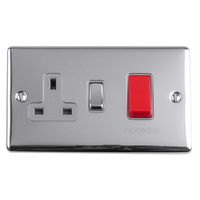 Show details for  45A Double Pole Switch with Socket, 2 Gang, Polished Chrome, Grey Trim, Enhance Range