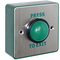 Show details for  Exit Button 'Press To Exit' with Green Dome and Sleeve, 89mm x 89mm x 30mm, Stainless Steel 