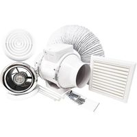 Show details for  Whirlwind Inline Bathroom Shower Mixed Flow Fan Kit with Timer and LED Light, 100mm, 187m³/h, 36dB, White