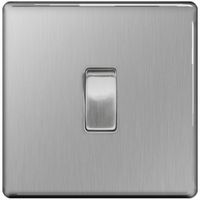 Show details for 10AX 2 Way Light Switch, 1 Gang, Brushed Steel, Flatplate Screwless Range