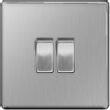 Show details for  10AX 2 Way Light Switch, 2 Gang, Brushed Steel, Flatplate Screwless Range