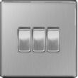 Show details for  10AX 2 Way Light Switch, 3 Gang, Brushed Steel, Flatplate Screwless Range