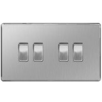 Show details for 10AX 2 Way Light Switch, 4 Gang, Brushed Steel, Flatplate Screwless Range