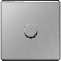 Show details for 400W 2 Way Push On/Off Dimmer Switch, 1 Gang, Brushed Steel, Flatplate Screwless Range