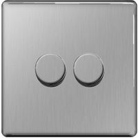 Show details for 400W 2 Way Push On/Off Dimmer Switch, 2 Gang, Brushed Steel, Flatplate Screwless Range