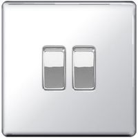 Show details for 10AX 2 Way Light Switch, 2 Gang, Polished Chrome, Flatplate Screwless Range