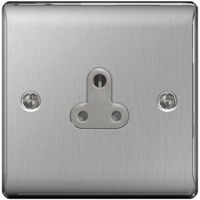 Show details for 5A Unswitched Round Pin Socket, 1 Gang, Brushed Steel, Grey Trim, Nexus Metal Range