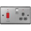 Show details for  45A Double Pole Switch with Socket and Indicator, 2 Gang, Brushed Steel, Grey Trim, Nexus Metal Range