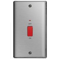 Show details for 45A Double Pole Switch with Indicator, 2 Gang, Brushed Steel, Nexus Metal Range