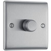 Show details for  400W 2 Way Push On/Off Dimmer Switch, 1 Gang, Brushed Steel, Nexus Metal Range