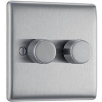 Show details for  400W 2 Way Push On/Off Dimmer Switch, 2 Gang, Brushed Steel, Nexus Metal Range