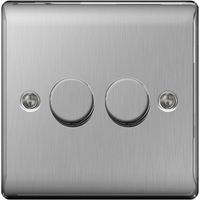 Show details for 400W 2 Way Push On/Off Dimmer Switch, 2 Gang, Brushed Steel, Nexus Metal Range