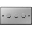 Show details for  400W 2 Way Push On/Off Dimmer Switch, 3 Gang, Brushed Steel, Nexus Metal Range