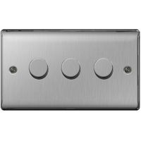 Show details for 400W 2 Way Push On/Off Dimmer Switch, 3 Gang, Brushed Steel, Nexus Metal Range