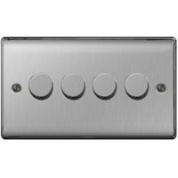 Show details for 400W 2 Way Push On/Off Dimmer Switch, 4 Gang, Brushed Steel, Nexus Metal Range
