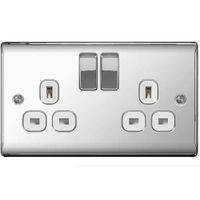 Show details for 13A Switched Socket Outlet, 2 Gang, Polished Chrome, White Trim, Nexus Metal Range