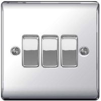 Show details for 10AX 2 Way Light Switch, 3 Gang, Polished Chrome, Nexus Metal Range
