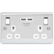 Show details for  13A Switched Socket with USB Outlet, 2 Gang, Polished Chrome, White Trim, Nexus Metal Range