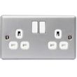 Show details for  Metal Clad 13A Double Pole Switched Socket Outlet, 2 Gang, Grey, White Insert