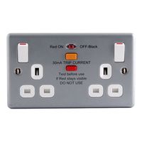 Show details for  Metal Clad 13A Switched RCD Protection, 2 Gang, Grey, White Insert