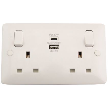13A Unswitched Socket, 2 Gang, White, Modern Range