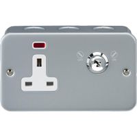 Show details for  Metal Clad 13A Double Pole Lockable Socket with Neon, 1 Gang, Grey, White Insert