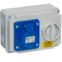 Show details for  16A Horizontal Interlocked Switch Socket, 230V, 2P+E, IP44, Blue