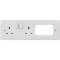 Show details for  13A Switched Socket, 2 Gang, 3 Aperture, White, New Media Range