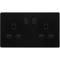Show details for  13A Double Pole Switched Socket Outlet, 2 Gang, Matt Black, Black Trim, Definity Range