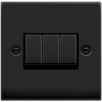 Show details for  10AX 2 Way Plate Switch, 3 Gang, Matt Black, Black Trim, Deco Range