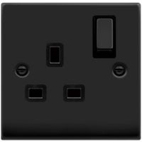 Show details for  13A Double Pole Switched Socket Outlet, 1 Gang, Matt Black, Black Trim, Deco Range
