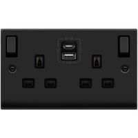 Show details for  13A Switched Socket Outlet with Type A and C USB Outlets, 2 Gang, Matt Black, Black Trim, Deco Range