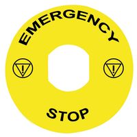 Show details for  Emergency Stop Legend Plate 'EMERGENCY STOP', 90mm, Yellow, ISO13850