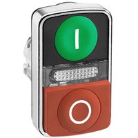 Show details for  22mm Illuminated Double Headed Pushbutton with Mmarking and Pilot Light, Green/Red, Metal, Harmony XB4 Range