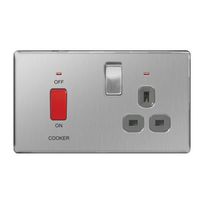 Show details for  45A Double Pole Socket Switch with Neon, 2 Gang, Brushed Steel