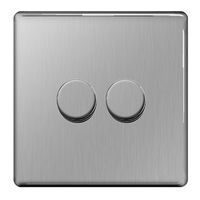 Show details for  400W 2 Way Dimmer Switch, 2 Gang, Brushed Steel