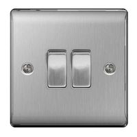 Show details for  10AX 2 Way Plate Switch, 2 Gang, Brushed Steel