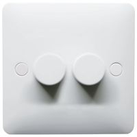 Show details for  Dimmer Plate with Knob, 2 Gang, White, Modern Range