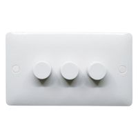 Show details for  Dimmer Plate with Knob, 3 Gang, White, Modern Range