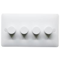 Show details for  Dimmer Plate with Knob, 4 Gang, White, Modern Range