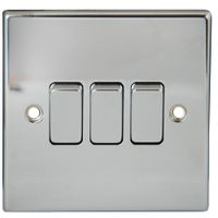 Show details for  10AX 2 Way Light Switch, 3 Gang, Polished Chrome, Decorative Range
