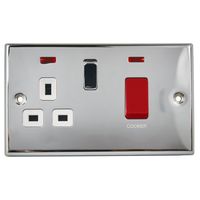 Show details for  45A Double Pole Cooker Control Unit with 13A Socket and Neon, 2 Gang, Polished Chrome, White Trim, Decorative Range