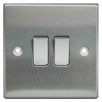 Show details for  10AX 2 Way Light Switch, 2 Gang, Satin Steel, Decorative Range