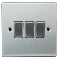 Show details for  10AX 2 Way Light Switch, 3 Gang, Satin Steel, Decorative Range
