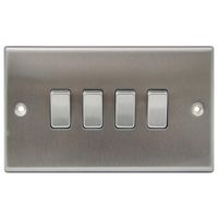 Show details for  10AX 2 Way Light Switch, 4 Gang, Satin Steel, Decorative Range
