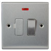 Show details for  13A Double Pole Switched Fused Connection Unit with Neon, 1 Gang, Satin Steel, White Trim, Decorative Range