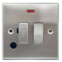 Show details for  13A Double Pole Switched Fused Connection Unit with Neon and Flex Outlet, 1 Gang, Satin Steel, Black Trim, Decorative Range